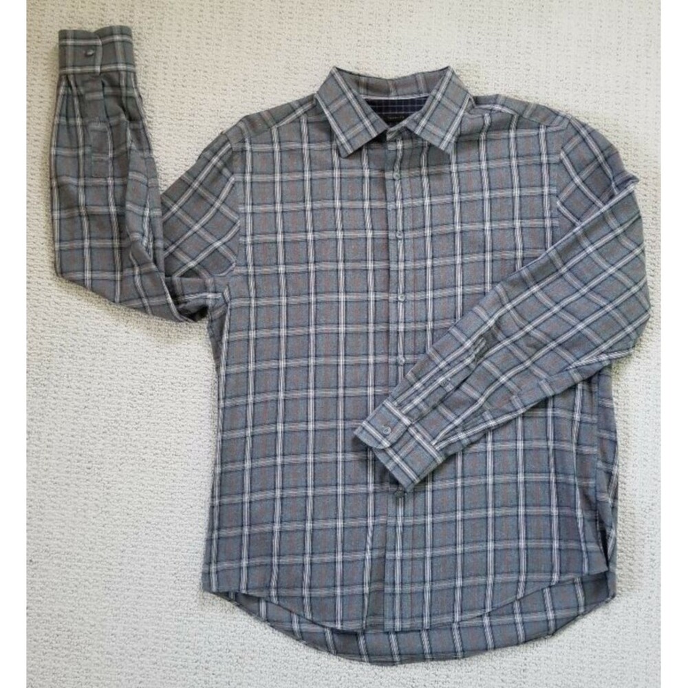 Jos. A Bank Reserve Tailored Fit Shirt Mens Gray Plaid Large Cashmere Blend